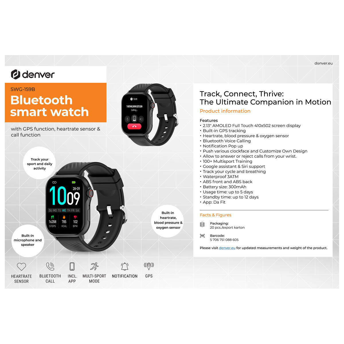 Denver Electronics Smartwatch Denver Electronics Swg-159B Black 1,3'' 45 Mm