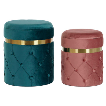 Footrest DKD Home Decor Green Pink Dark pink Golden Velvet 36 x 36 x 44 cm (2)