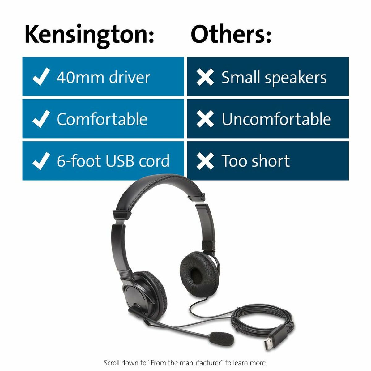 Kensington Headphones With Microphone Kensington K97601Ww Black