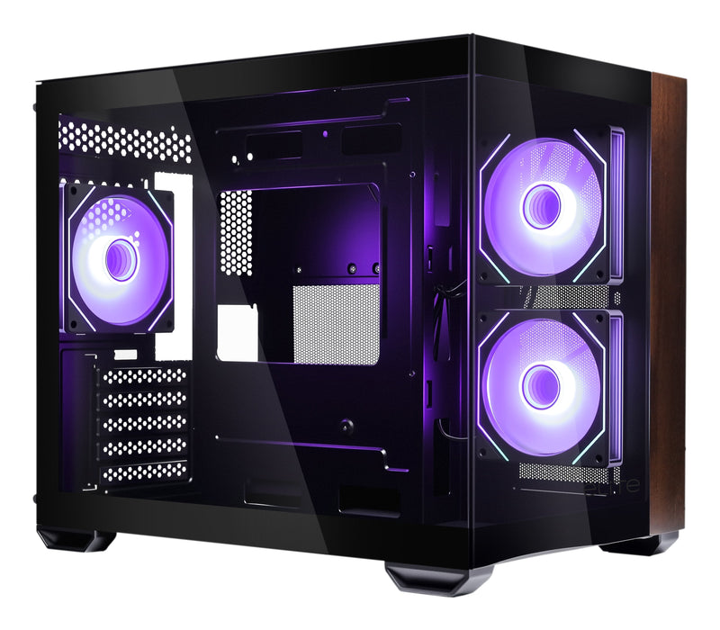 Cooler Master PC Case Elite 481 Wood Minitorre - 3 Fans 120MM RGB - Vista Panoramica - Stand microATX/Mini-itx