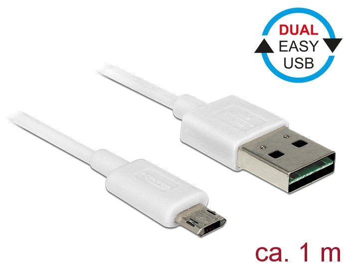 Delock Cable Easy USB 2.0-A Easy Micro-b Male/Male White 1M