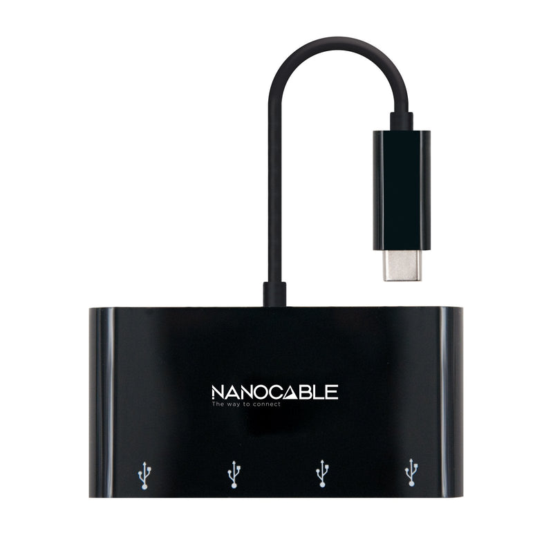 Nanocable Adapter USB-C a 4x USB 3.0. USB-C/M-USB 3.0/H - 10CM - Black