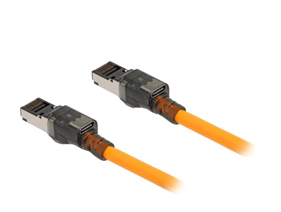 Delock 80413 Network Cable RJ45 Con Función Buscador Port USB Tipo-c™ Auto Tracing CAT.6A S/FTP 5M Naranja