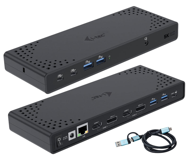 I-tec USB 3.0 USB-C Thunderbolt 3 Dualdock 1X5K 2X4K 60HZ 2XDP 2x HDMI 1XGLAN 4x USB 3.2 2x USB-C 3.2 GEN.2 1X
