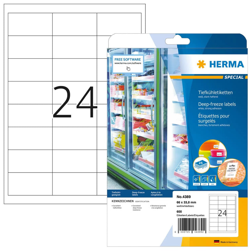 Herma Deep Freeze Labels 66X33,8 25 Sheets Din A4 600 Pcs. 4389 Labels