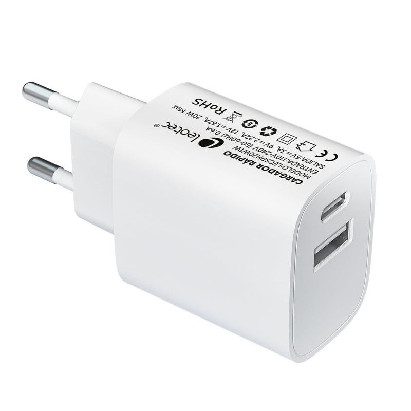 Leotec Wall Charger LECSPH20W2W 1x USB Type-c 1x USB 20W