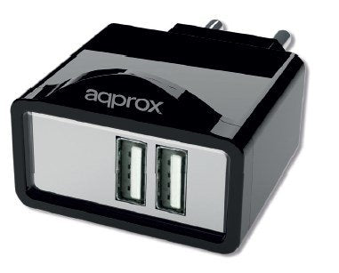 Approx Charger Wall Appuats 5V/2.1A 2x USB 6 Connectors Funcion Stand Black