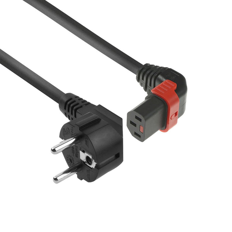Powercord Schuko Cee 7 Male (angled) - C13 IEC Lock (up Angled) Black 1M, EL448S