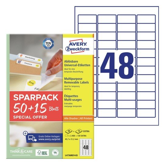 Avery Zweckform Labels 45,7 X 21,2MM, White