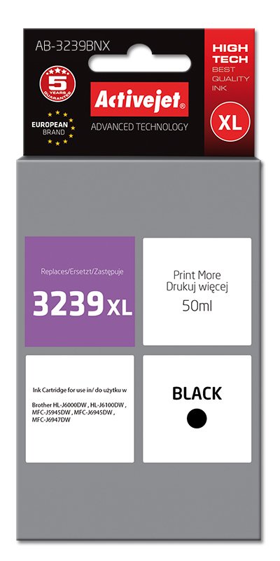 Activejet Ink AB-3239BNX (reemplazo Brother LC3239XL, Supreme, 50ML, Black