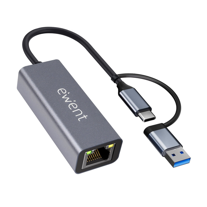 Ewent Adapter Ethernet EW9819 RJ45 USB-C USB-A Gigabit 1000Mbps