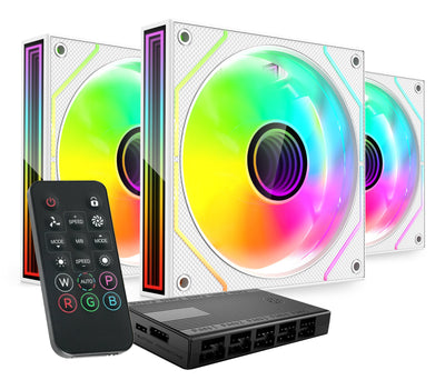 Mars Gaming Kit 3 Fans Auxiliar MF-3D Pro White 3X Fans 120MM / ARGB / Control Remote / Up To 1600 Rpm — image 1