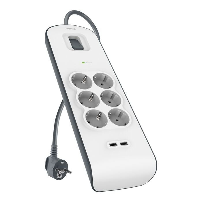 Belkin Power Strip Power BSV604VF2M-V2 Protecciãn Contra Sobret 6 Sockets + 2 Usb- a 2,4 Button