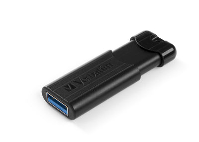 Verbatim USB Flash Drive Pinstripe 128GB High Speed Retractable USB 3.2 Black — image 1