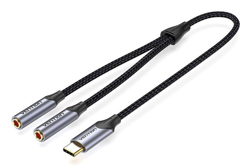 Vention Cable Converter USB Type-c Bgnhy USB Type-c Male 2X Jack 3.5 Female 30CM Grey