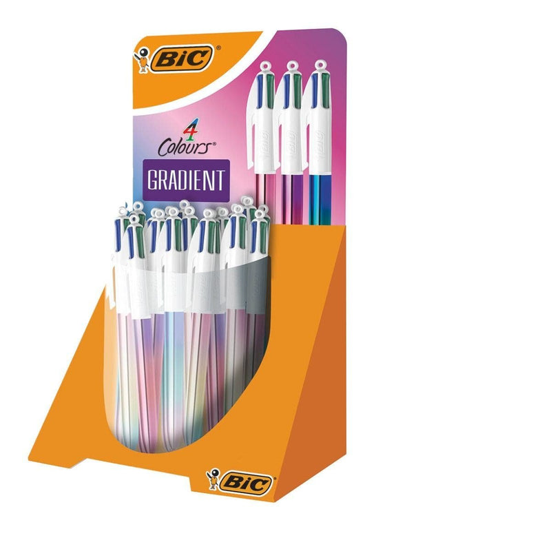 Bic 4 Colours Gradient Expositor 30 Pens Bola Retractiles - Punta Media 1.0MM - Ink With Base Oil - Body