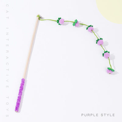 Cat Toy Teaser Wand Bountiful Harvest Design Solid Wood Long Pole