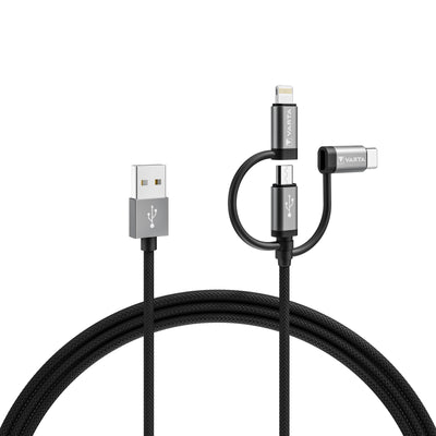 Varta Cable USB-A/Micro/C/Lightning, 3 1, 2M 12W, 480MBIT/S, Black — image 1