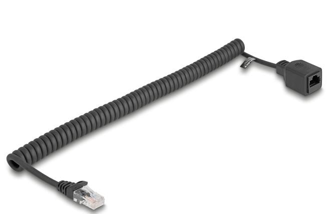 Delock RJ45 Cable Espiral Connector Male a Female CAT.5E UTP 0,8M Up To 2M Black