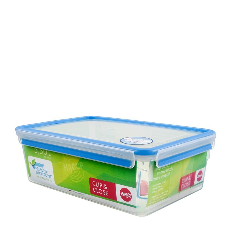 Emsa Clip&close Container Almacenamiento Alimentos 5,5 L, Blue