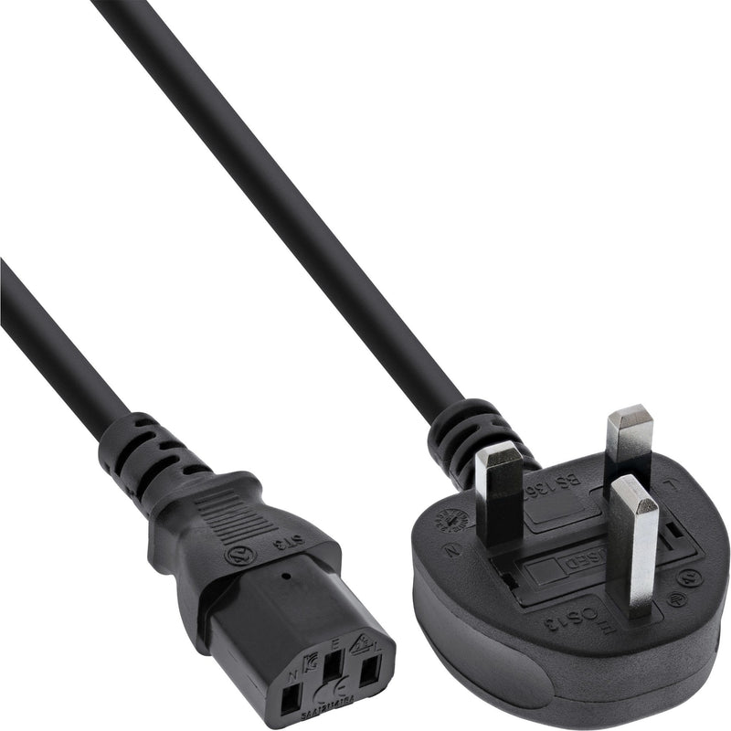 Inline Cable Power Plug Reino Unido/Inglaterra a IEC C13 3 Pines, Black 2M
