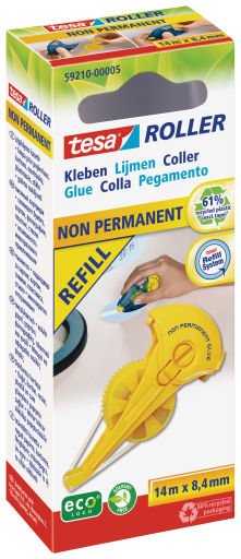 Tesa Rodillo Adhesive No Permanente Ecologo, Cartridge Recharge Yellow 14 Metres