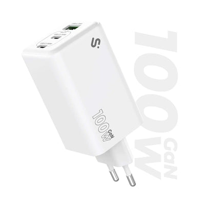 Subblim Charger Wall/Travel 2x USB-C + USB/a GaN 100W Pd White Charger Subblim GaN 100W Usb-c, 3 Ports (2x USB — image 1