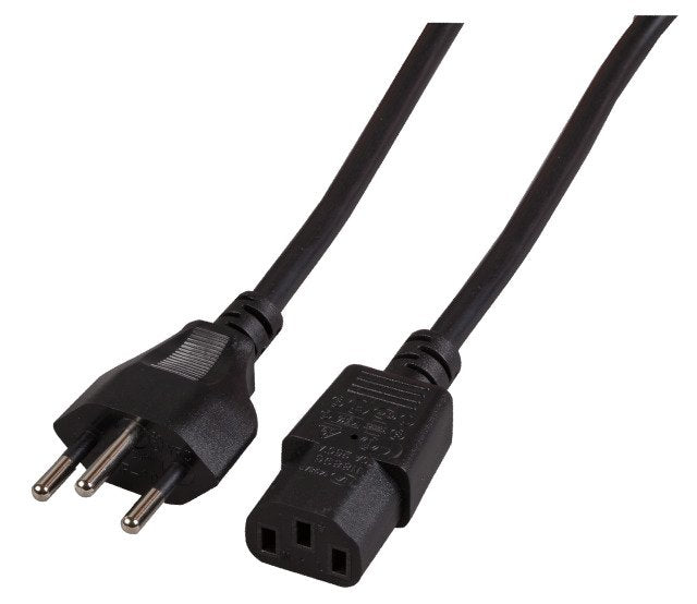 Efb Cable Power SCHWEIZ-C13 180°, Black TEILISOLIERT,2M