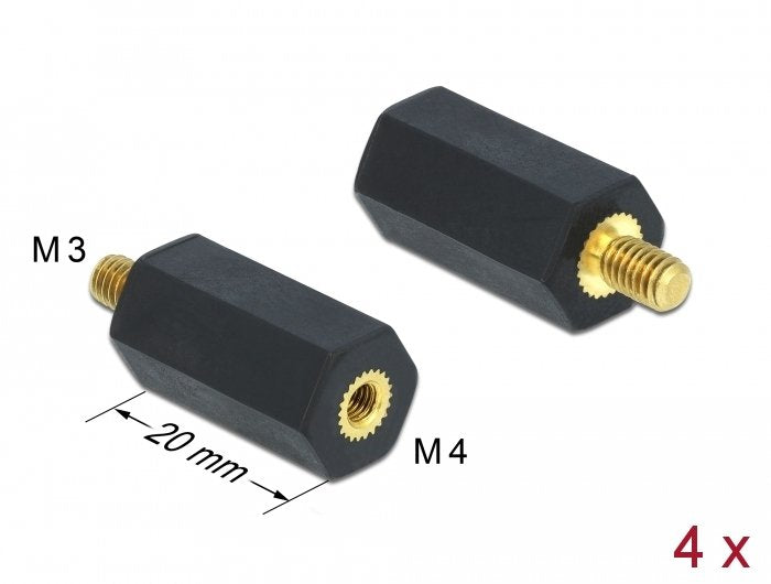 Delock Abstandshalter M4 X M3, Sechskant, Innen / Aussen, 20MM Black 4 Pieces