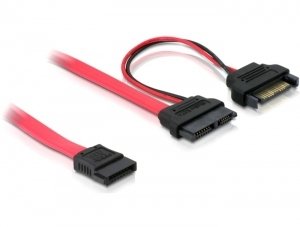 Delock Cable Slim SATA Female SATA 7 Pin + SATA 15 Pin 5V 50CM
