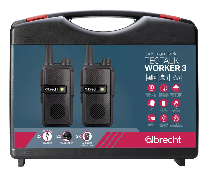 Albrecht Walkie Talkie Tectalk Worker 3 Pack 2 Radios With Chargers And Dos Micro Headphones