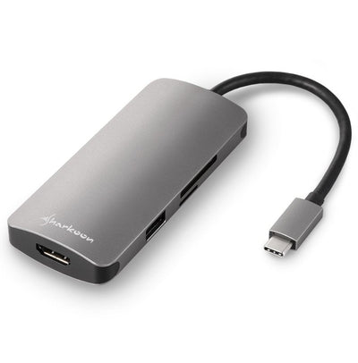 Sharkoon Hub USB 3X3.0 Type C + HDMI Aluminium Grey Oscuro — image 1