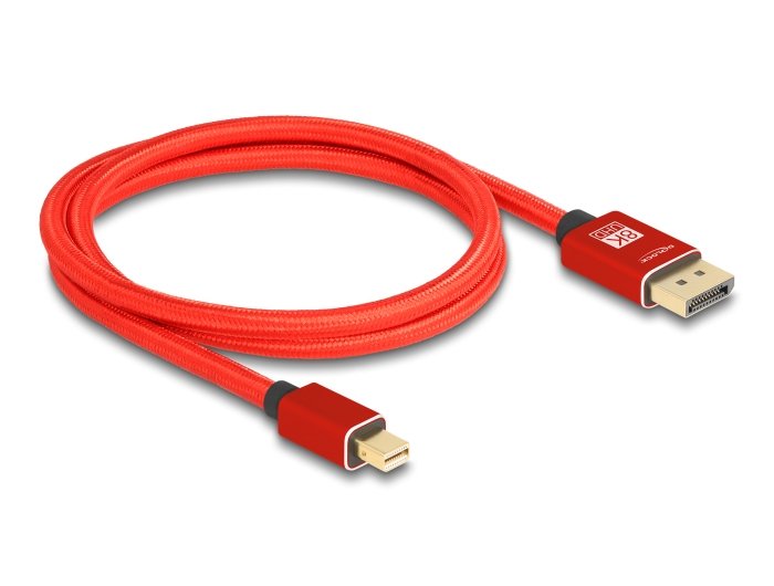 Delock Mini DisplayPort Zu DisplayPort Cable 8K 60 HZ 1M Red Metall Without Einrastfunktion