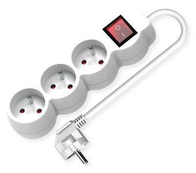Value 3-VÍAS Power Strip Plugs Ute With Switch Runde Sockets White 3M — image 1
