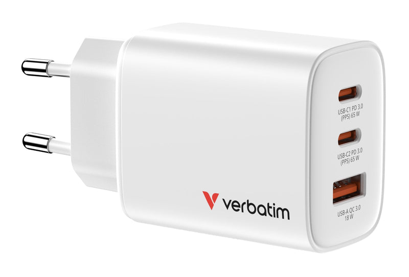 Verbatim Wall Charger GaN Essentials 2x USB Type-c 1x USB 65W
