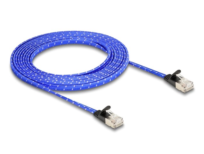 Delock RJ45 Network Cable Flat Trenzado CAT.6A U/FTP 3M Blue