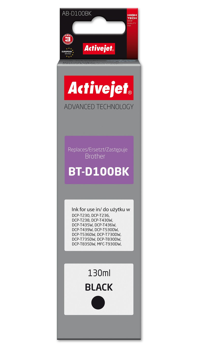Activejet AB-D100BK: Ink Cartridge Printer Brother, Replacement Brother BT-D100BK, Supreme, 130ML, Black