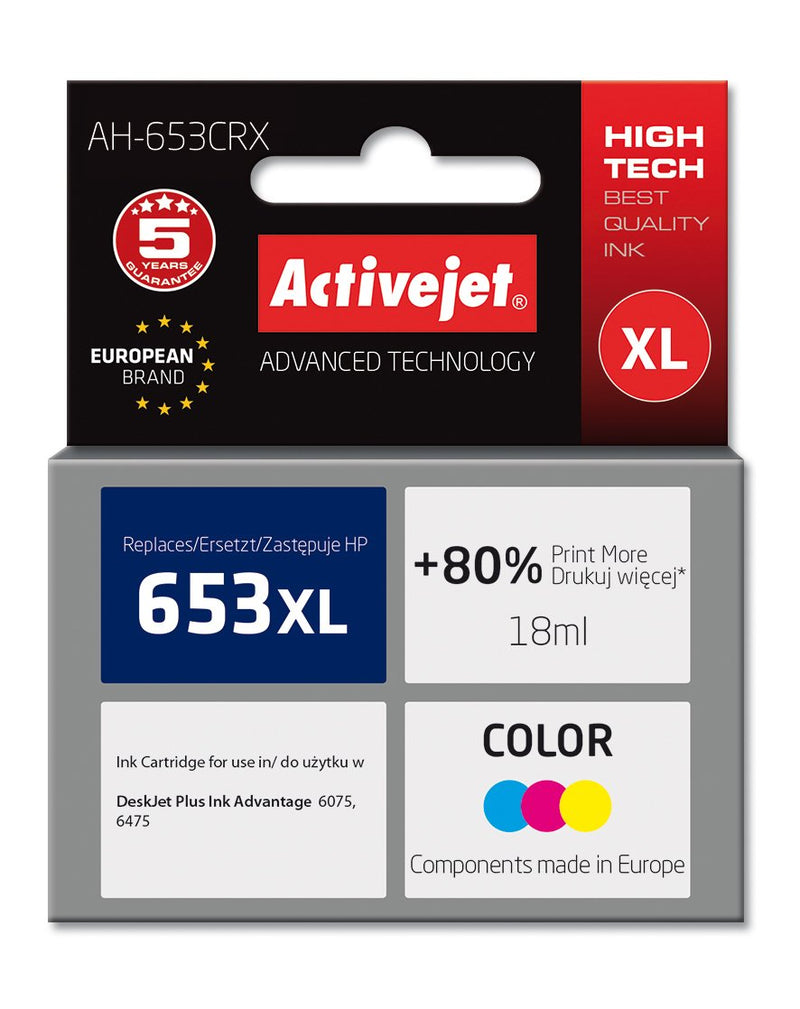 Activejet Ink Ah-653CRX Printers HP Spare Part HP 653XL 3YM74AE Premium 320 Páginas Colour