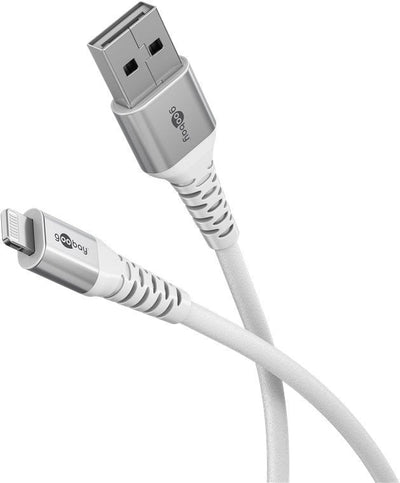 Goobay Lightning USB-A Supersoft Textile Cable With Metal Plugs, 1M, White — image 1
