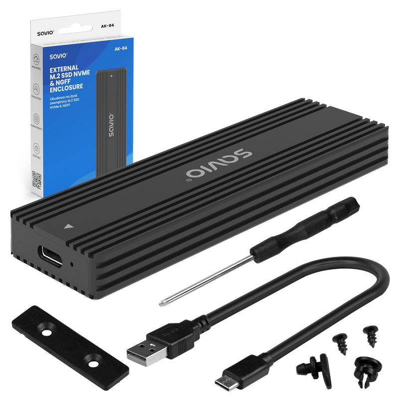 Savio Box AK-84 External Hard Drive External Enclosure Unit Estado Sólido (SSD) Black M.2