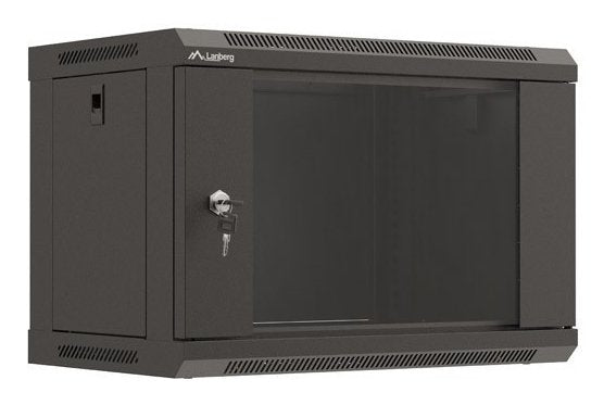 Lanberg Cabinet Mural Rack 19 6U 540X350 Flat Pack Black Door Glass