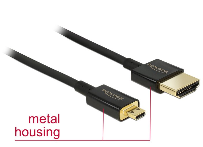 Delock HDMI Cable a Male HDMI Micro D Male High Speed With Ethernet 3D 4