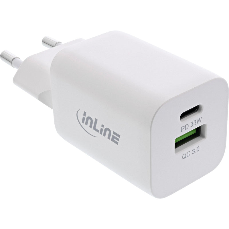 Inline® USB Power Supply, Charger USB-A + Usb-c, 33W, Pd + Qc, White