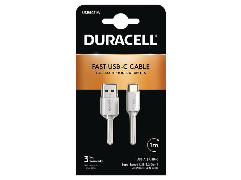 Duracell USB Cable 3.0 Type-c USB5031W USB Type-c Male USB Male 1M White