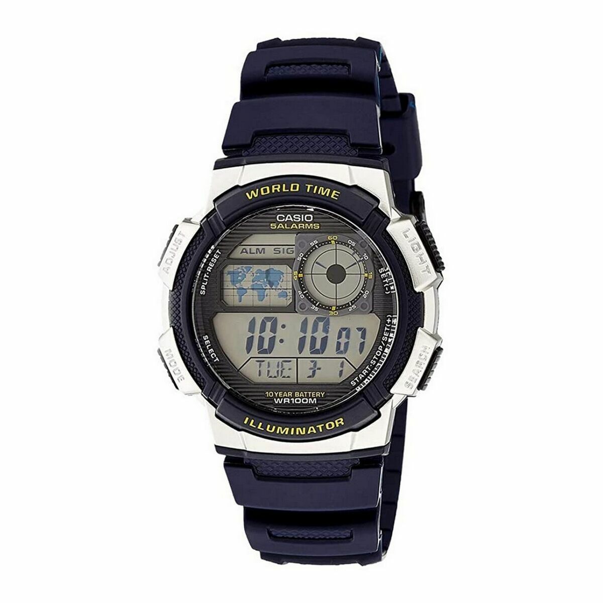 Casio Men's Watch Casio World Time Illuminator - 5 Alarms, 10 Year Battery Black Grey (Ø 40 Mm) (Ø 43 Mm)