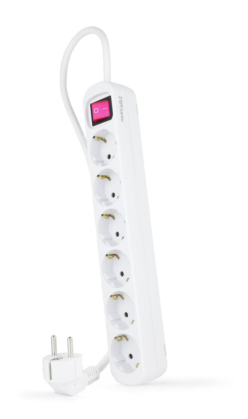 Nanocable Power Strip Protection With 6 Shuckos - Cable 1.40M - Switch On/Off - White — image 1