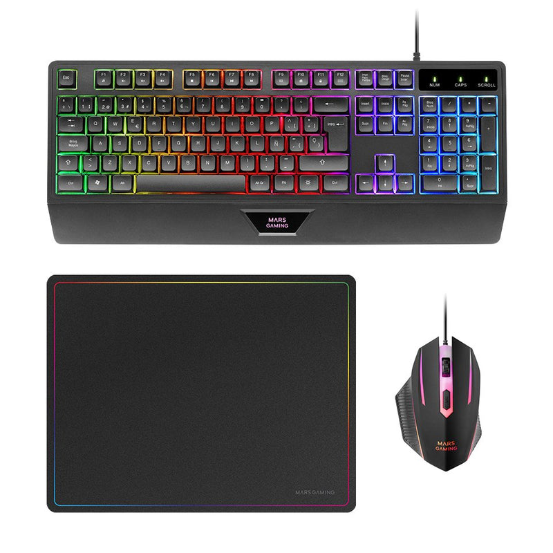 Mars Gaming MCP124 Combo Gaming 3EN1 - Keyboard H-mech Ergonomico - Mouse RGB Switches Huano - Mouse Pad Nanot