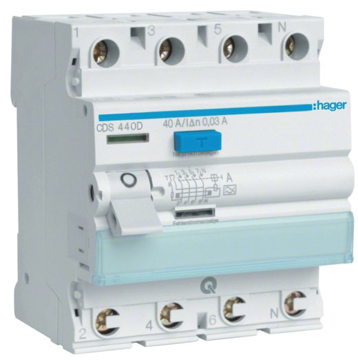 Hager Fi-interruptor 4POLOS 6KA 40A CDS440D ** 30MA Type a Quickconnect