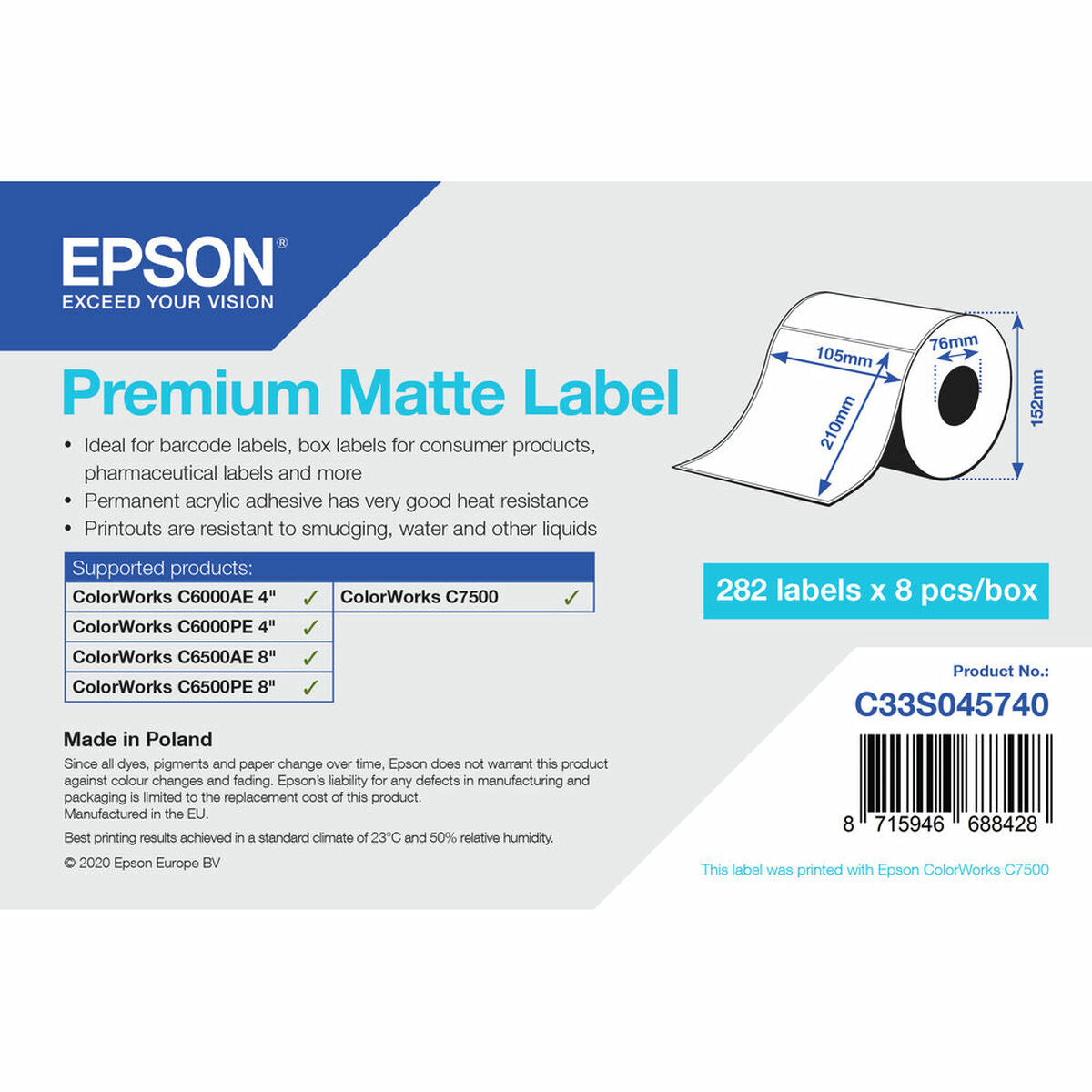 Epson Printer Labels Epson C33S045740 Ø 76,2 Mm (1 Unit) (18 Units)