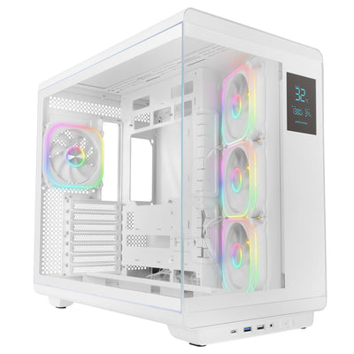 Mars Gaming PC Case ATX Mc-revpro Screen LCD 4.3 Glass Tempered 4X Fans ARGB White — image 1